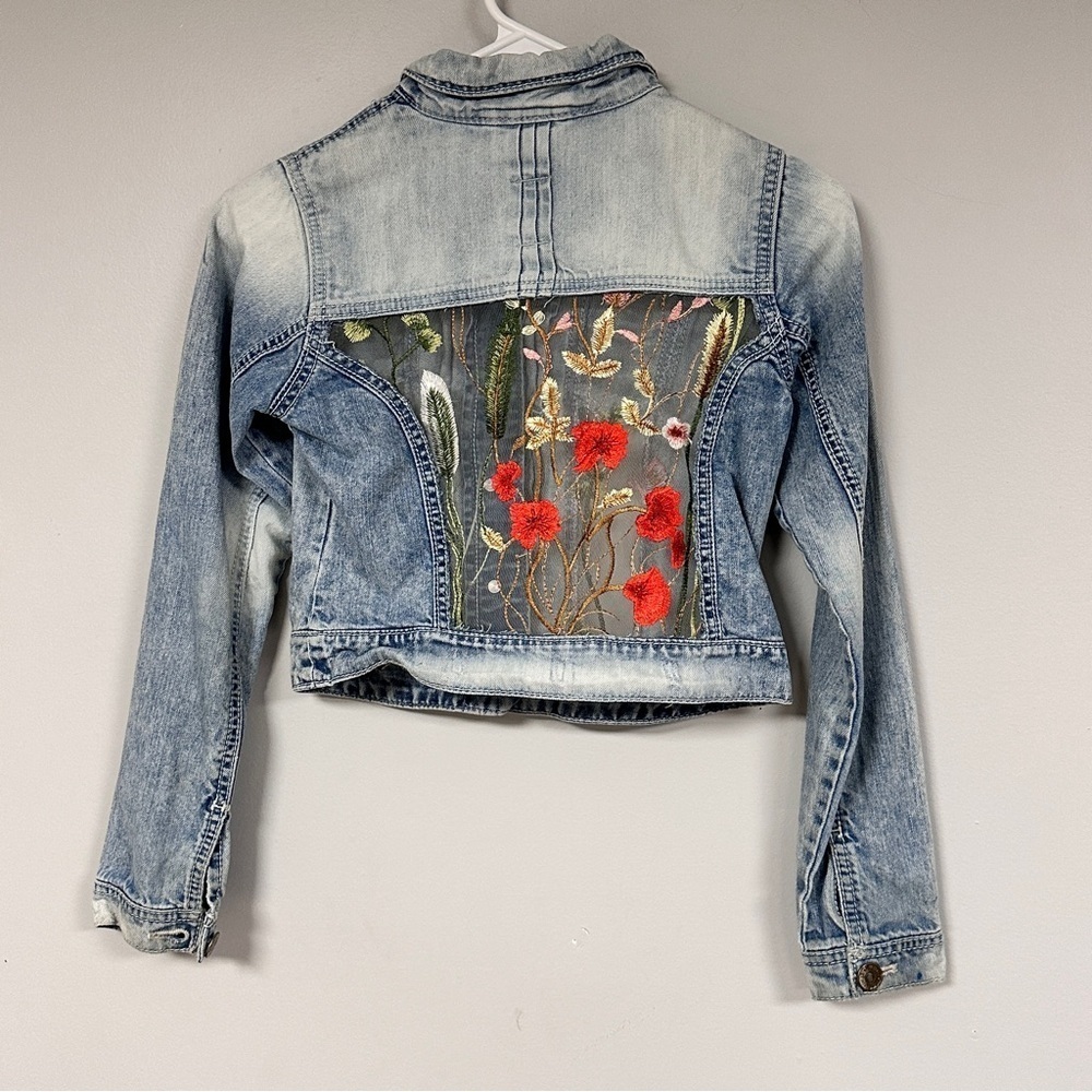 I ❤️Next Co, a UK brand Upcycled Denim Jacket, Sheer Flower Fabric, cropped, 10
